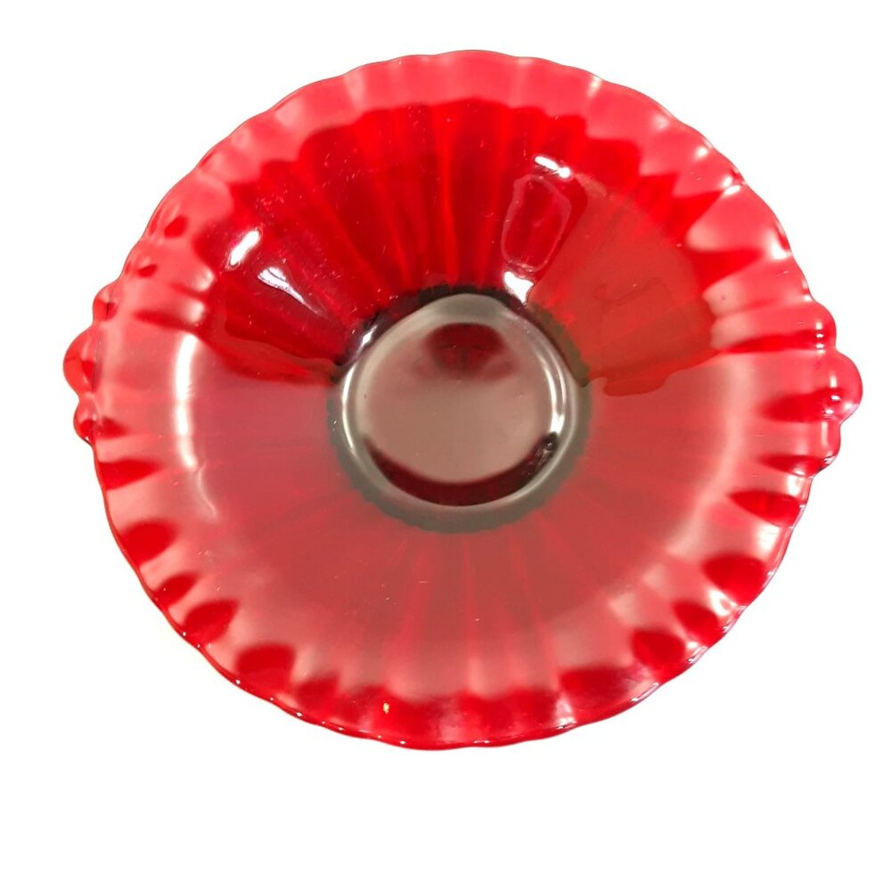 Vintage Old Cafe Royal Ruby Glass Ribbed Handled Plate Trinket Candy Dish